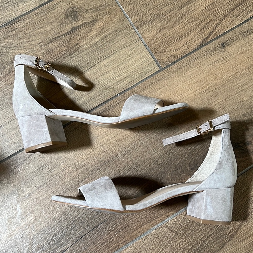 Free People Beige Suede Block Heel Sandals